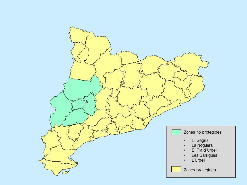 Mapa de distribució de zones no protegides a Catalunya