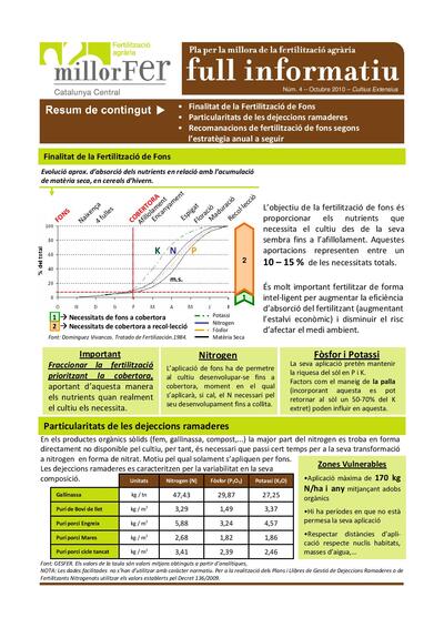 Núm. 4 Recomanacions de fertilització de fons segons l'estratègia anual a seguir