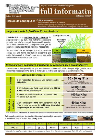 Núm. 6 Recomanacions d'adobatge de cobertora per a cereals d'hivern. Resultats dels camps d'assaig de la Catalunya central