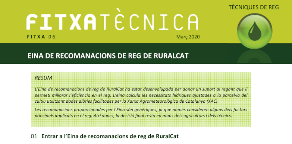 FT nº06: Eina de recomanacions de reg de Ruralcat