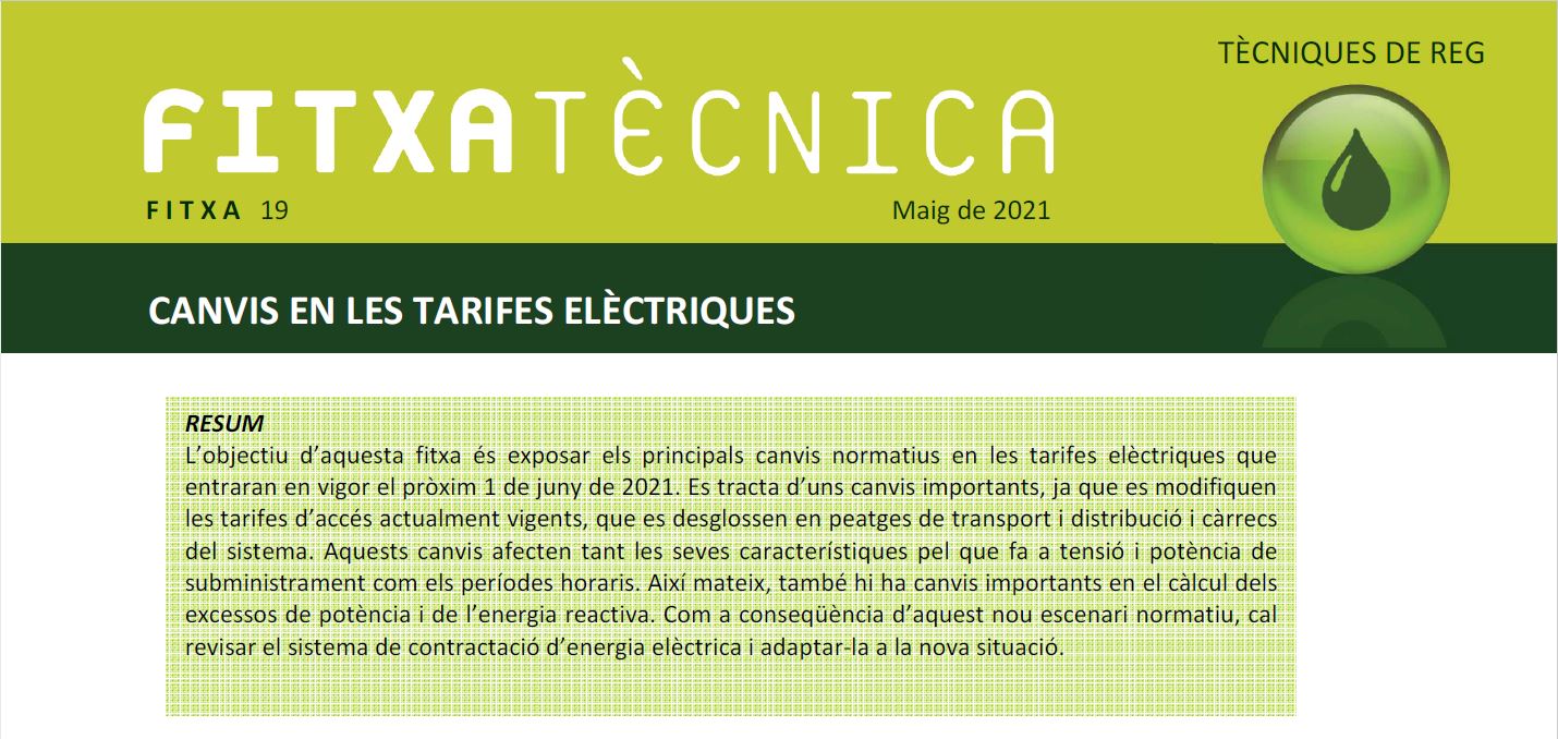 FT nº19: Canvis en les tarifes elèctriques